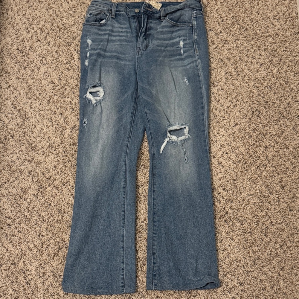 Altar'd State Blue Straight Leg Jeans with Distressed Details
